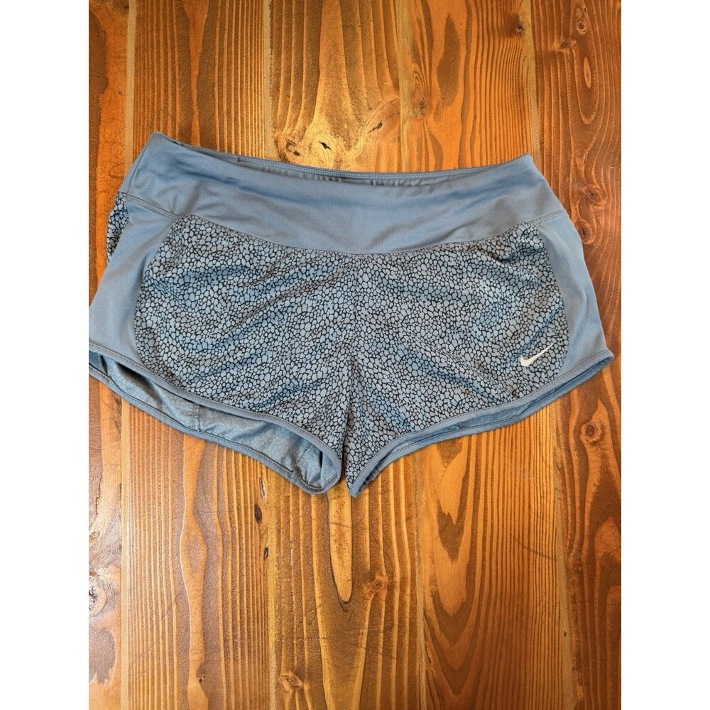 Nike Women’s Leopard Print Dusty Blue and Black Running Shorts Size Medium